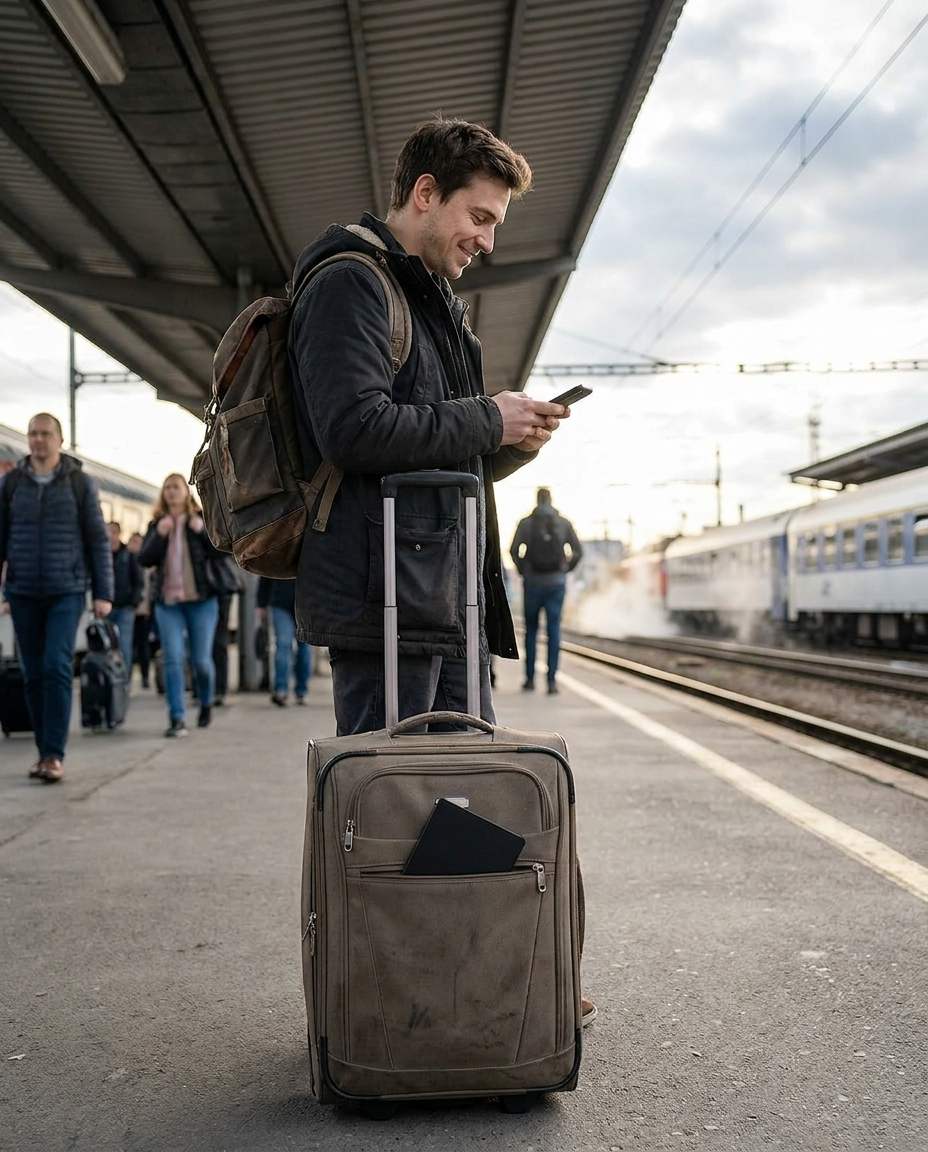 Vindero trackingkaart op een treinperron