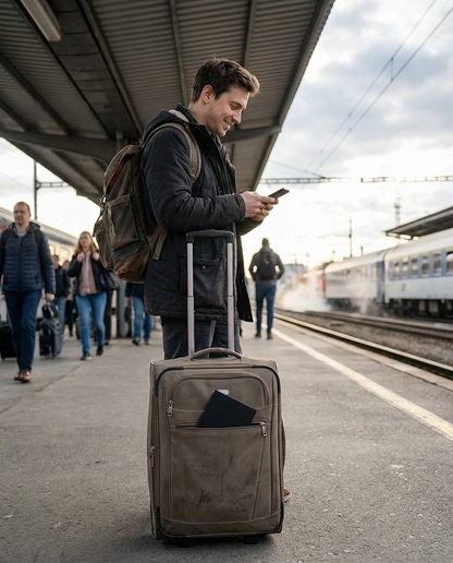 Vindero trackingkaart op een treinperron