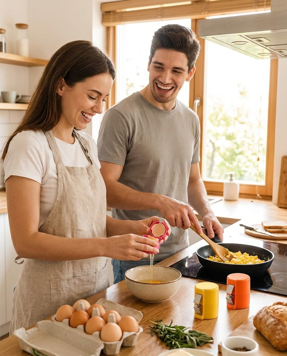 Koppel kookt samen met EggClip