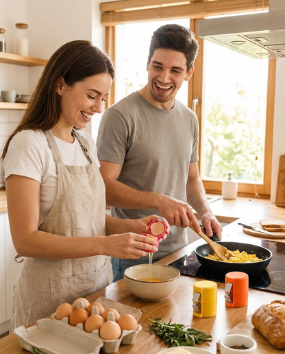 Koppel kookt samen met EggClip