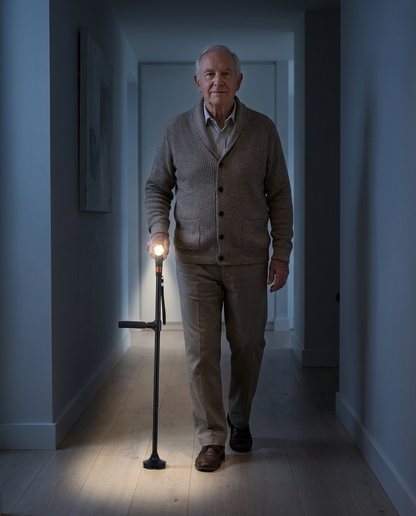 Man loopt 's nachts met ingeschakelde LED