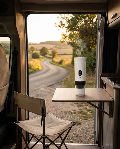Brendo espressomachine tijdens een camperbusje-roadtrip