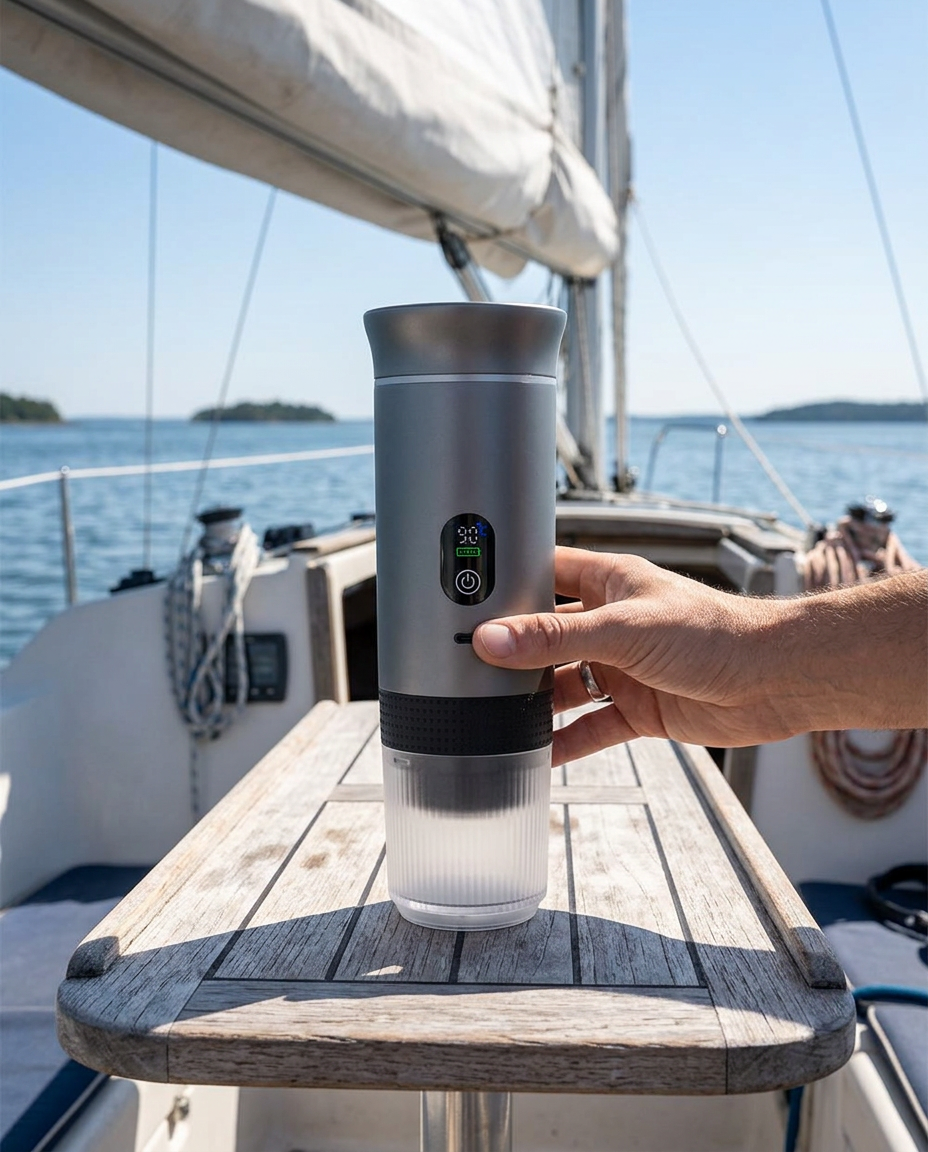 Brendo espressomachine op een zeilboot